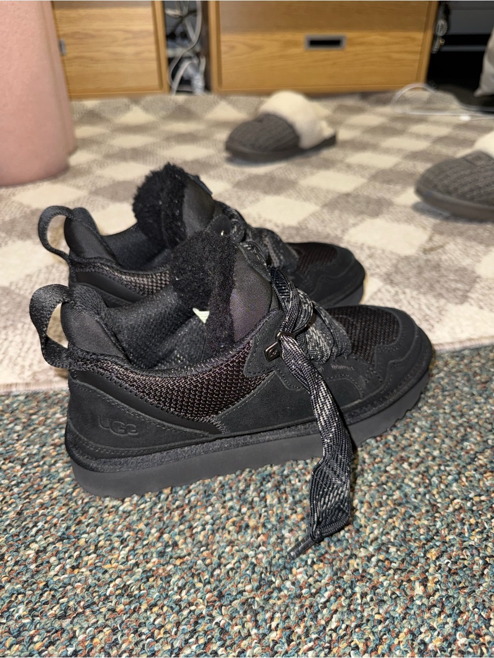 UGG Black Lace-Up Shearling-Lined Boots